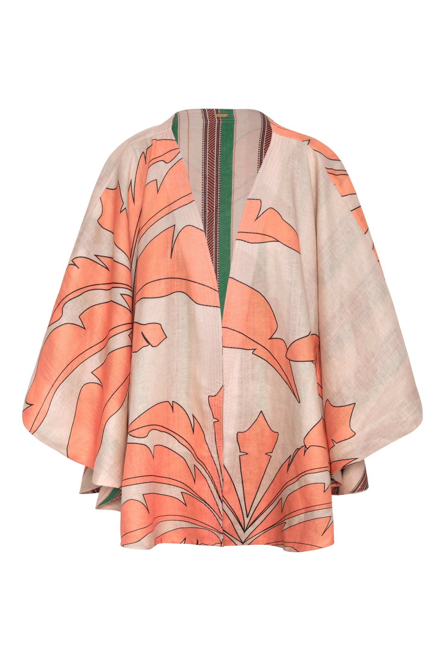 Cavalo Linen Poncho / Peach Palms - Green Artisanal Stripes - imagen 4