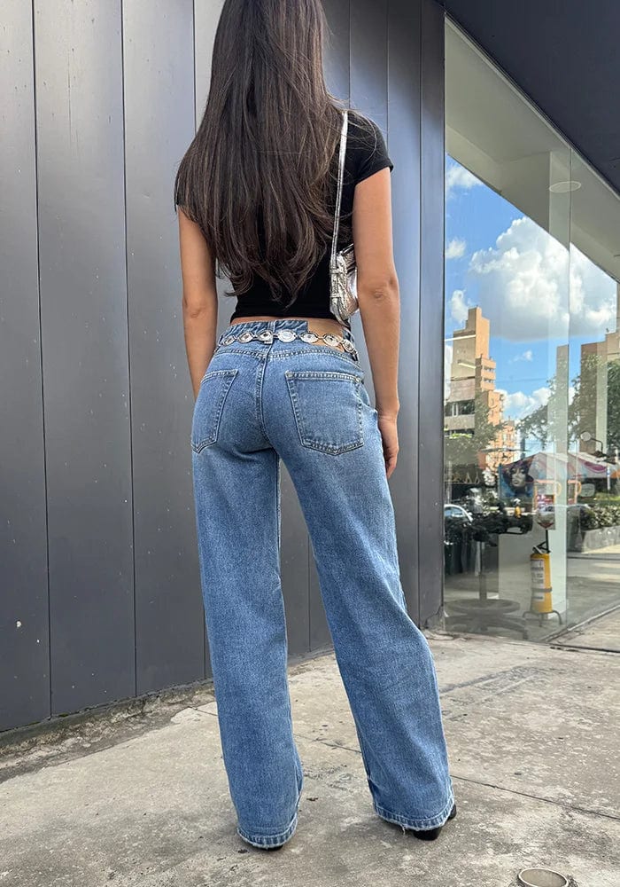 Jean para Mujer Wide Leg Tiro Bajo Azul Medio Claro - imagen 7