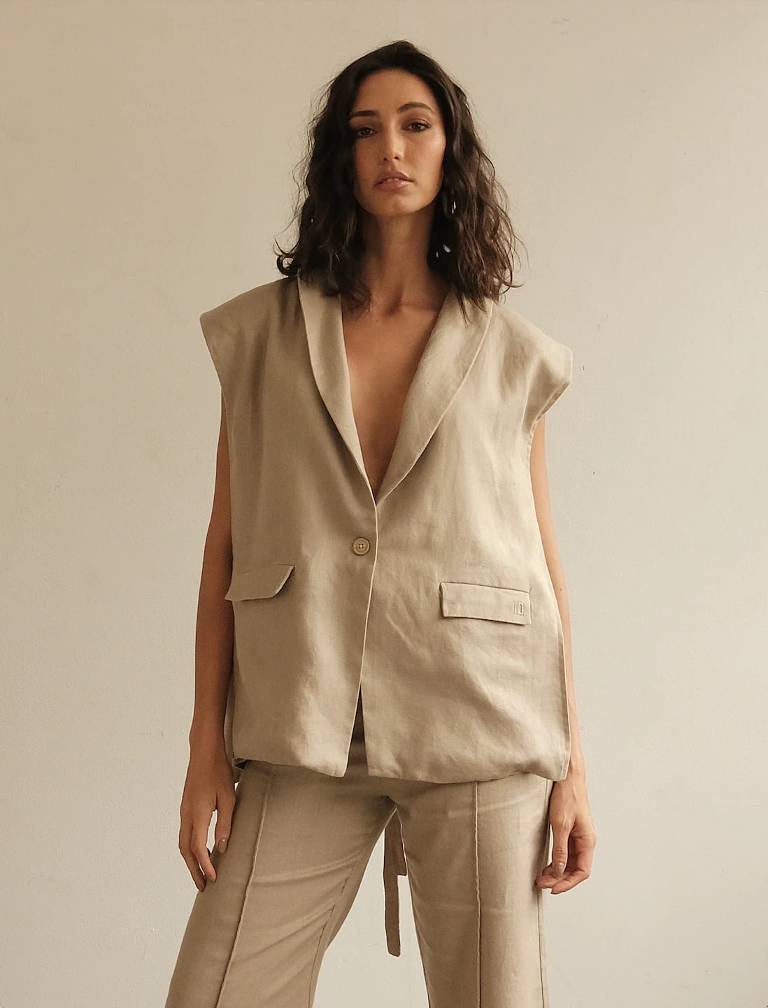 Blazer Vest Sera de lino | Mocca - imagen 1