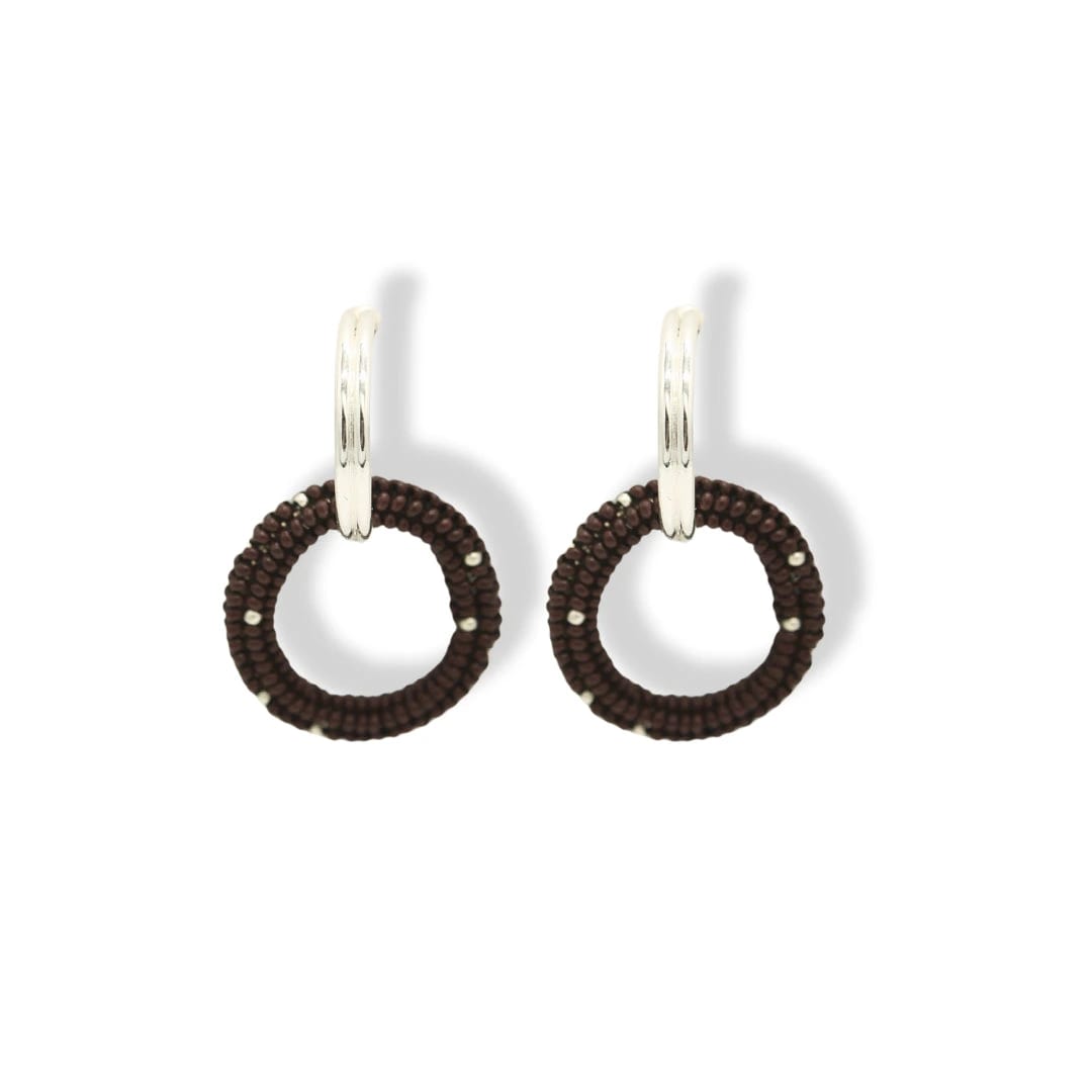 Aretes entrelazados tejidos dobles chocolate silver - imagen 2