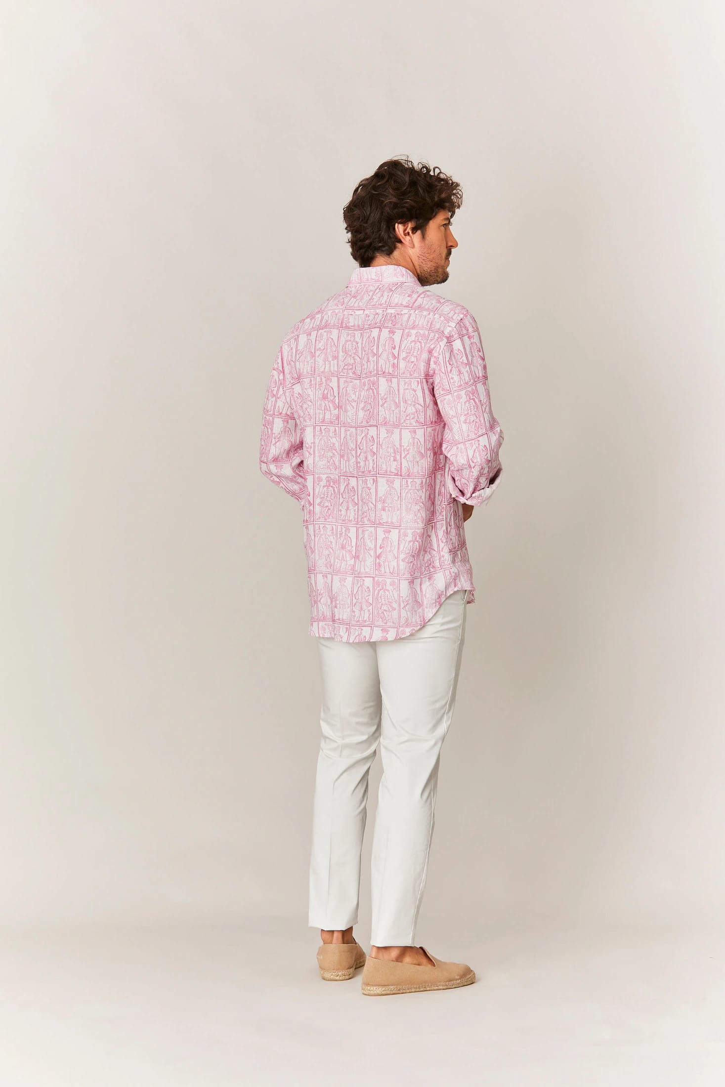 Men's linen shirt pink cards - imagen 3