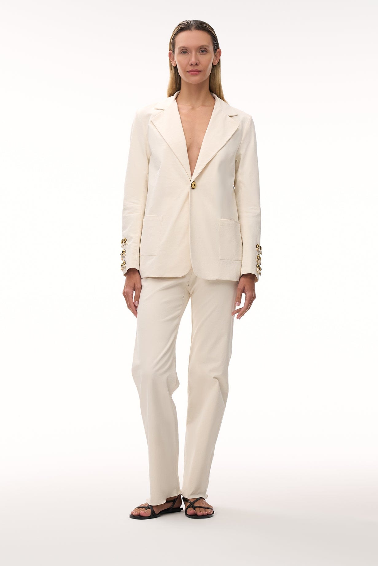 Santo Tomas Embroidered Canvas Blazer / Ivory - imagen 2