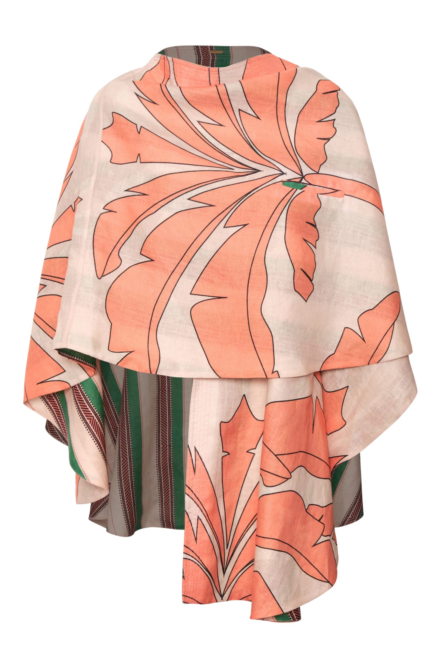 Cavalo Linen Poncho / Peach Palms - Green Artisanal Stripes - imagen 8