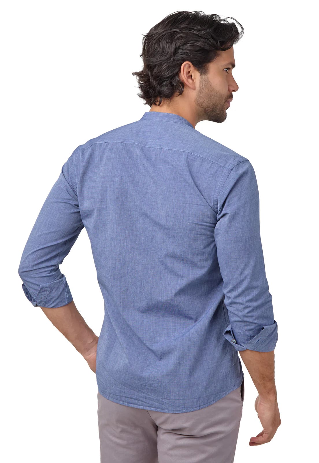 Camisa cuello neru azul indigo con bolsillo de ribete - imagen 7