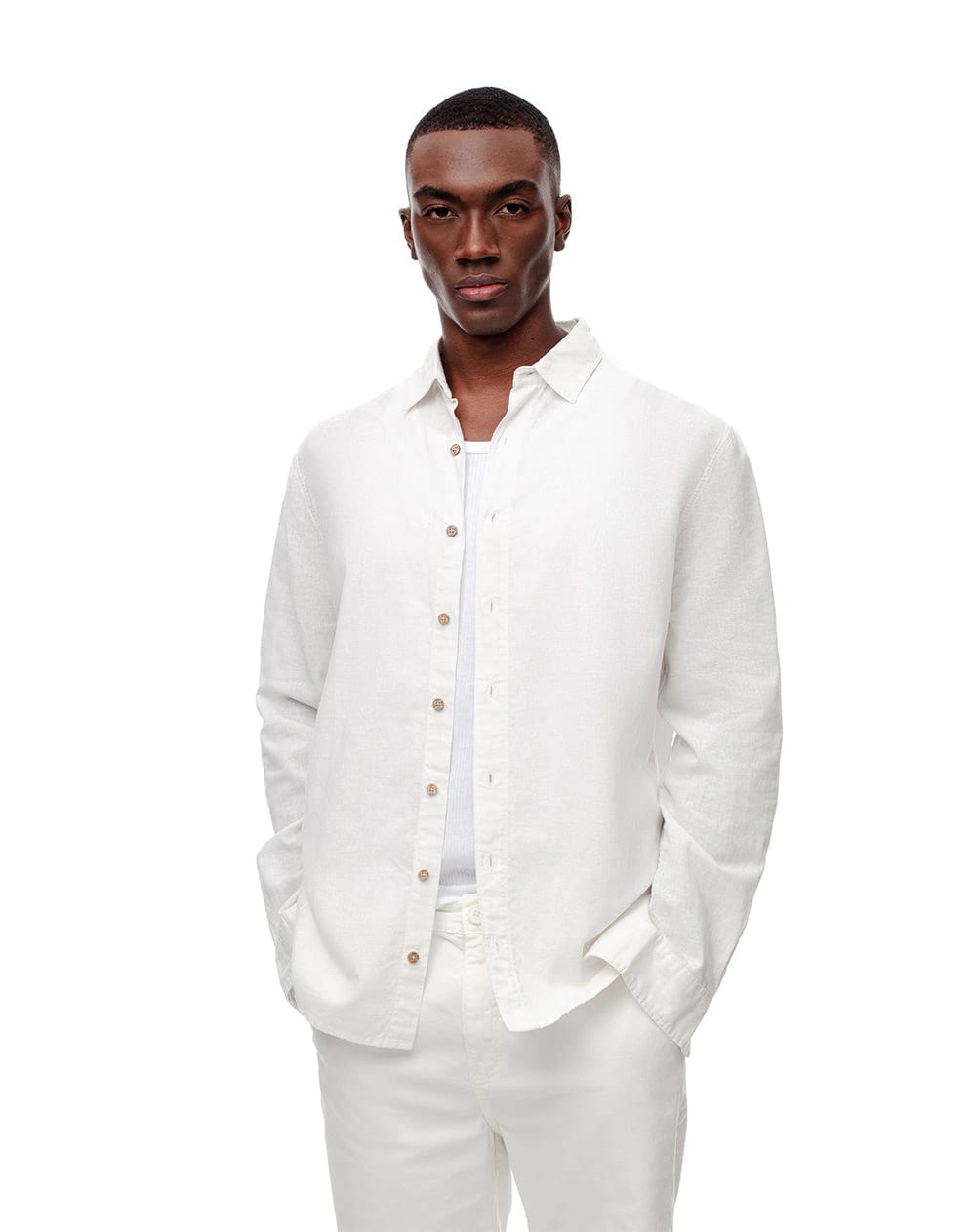 Camisa manga larga regular lino blanca hombre - imagen 3