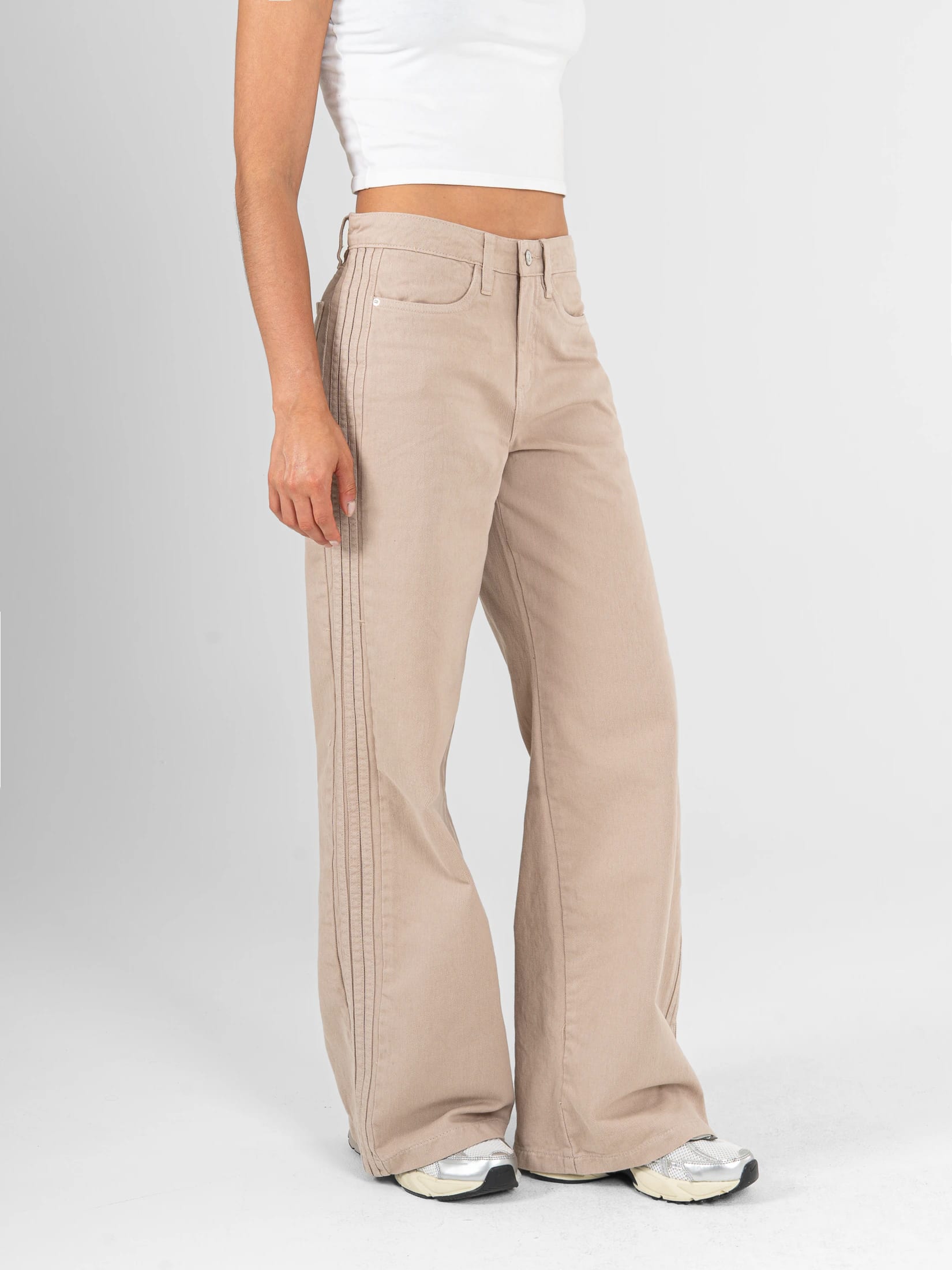 Ref: 0620476 Pantalón palazzo rígido , tiro alto, tono caqui, diseño cinco bolsillos - imagen 3