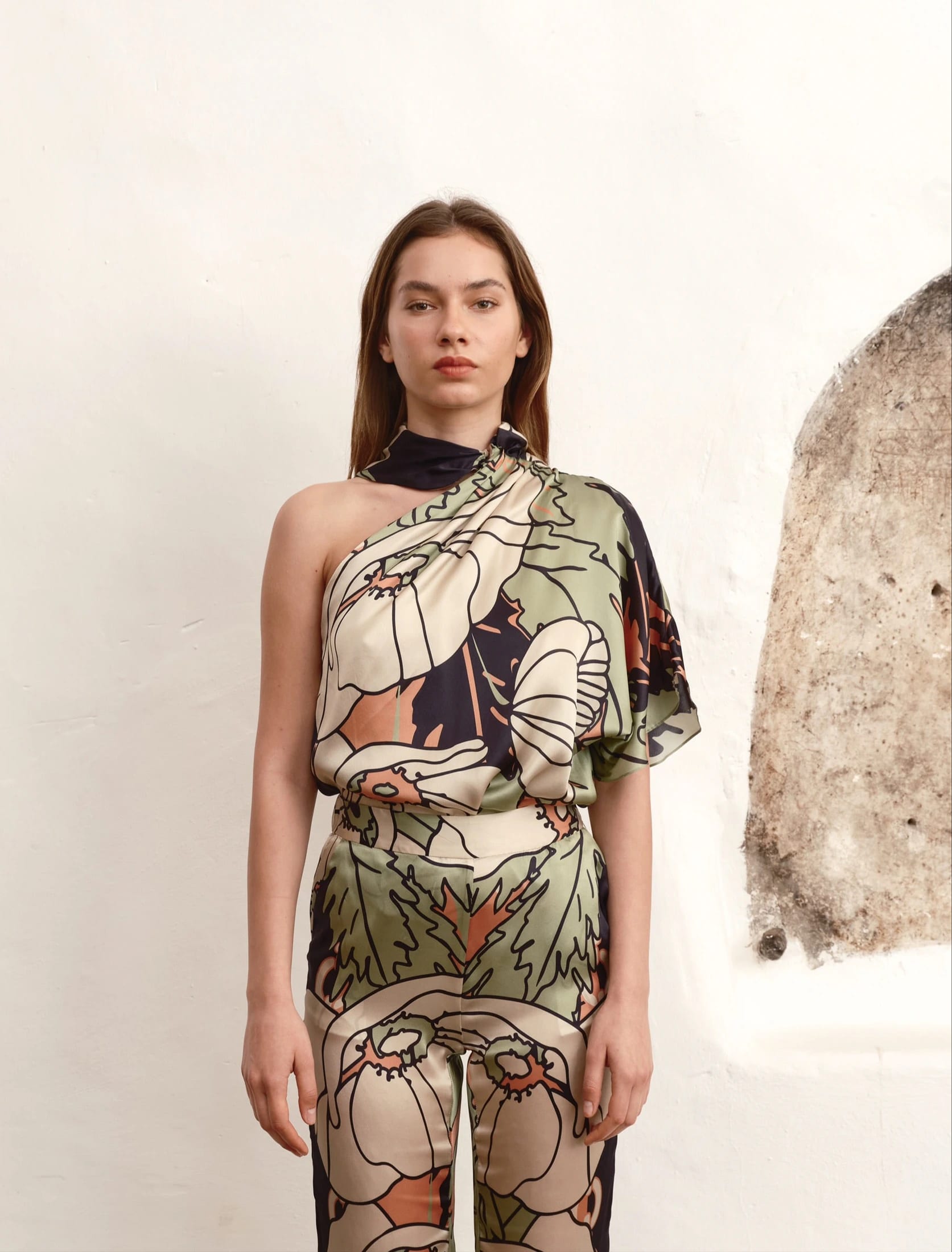 Chiminango Satin Silk Blouse / Sage Gladiolos Garden - imagen 1