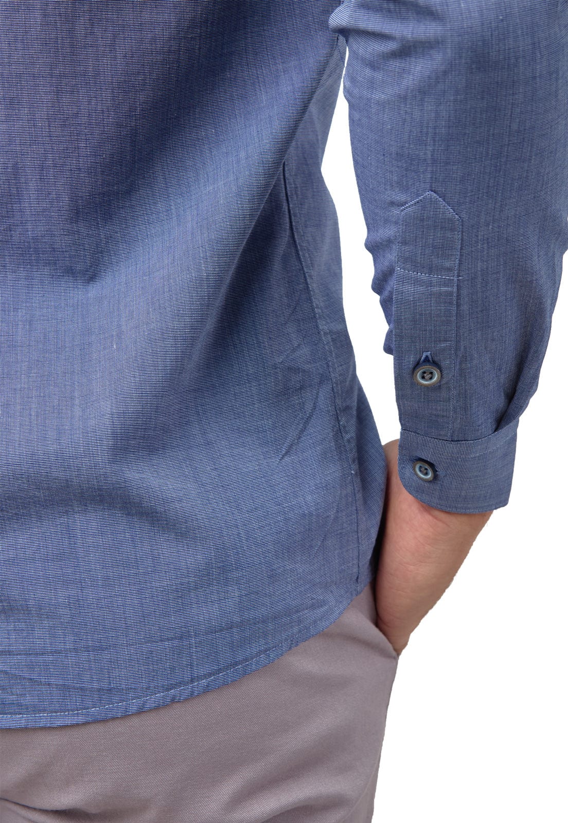 Camisa cuello neru azul indigo con bolsillo de ribete - imagen 4