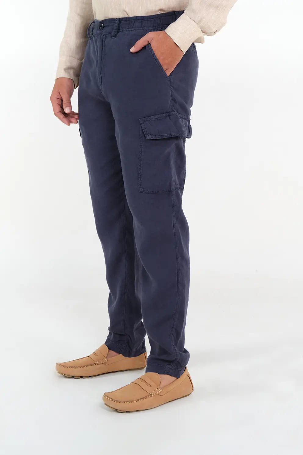 Pantalón Cargo Slim Fit 100% Lino Azul Oscuro - imagen 2