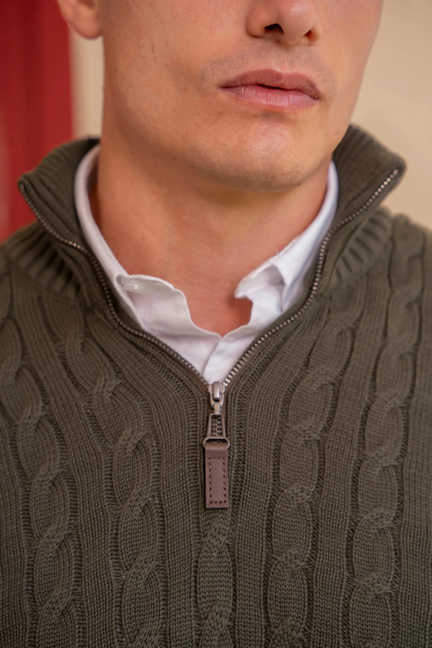 Suéter Halfzip Trenzado Hombre Verde - imagen 2
