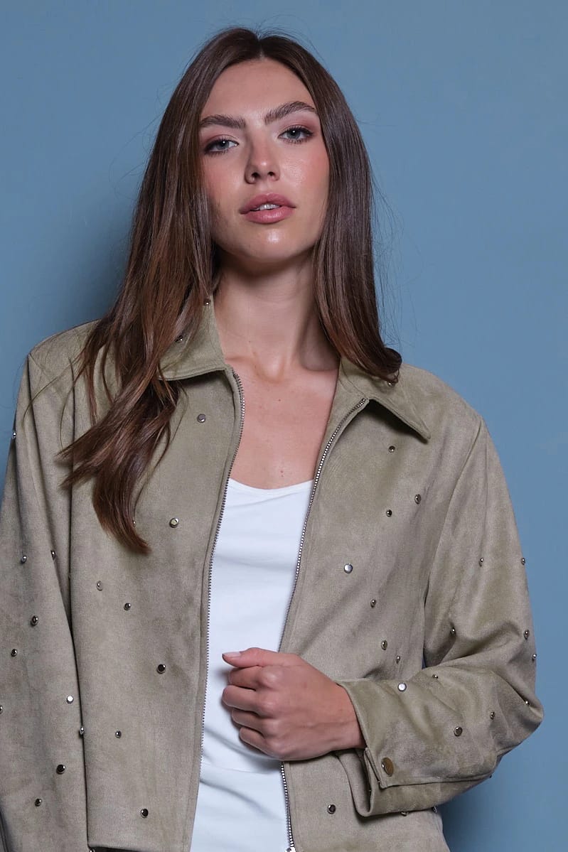 CHAQUETA GAMUZA VERDE TACHES - imagen 2