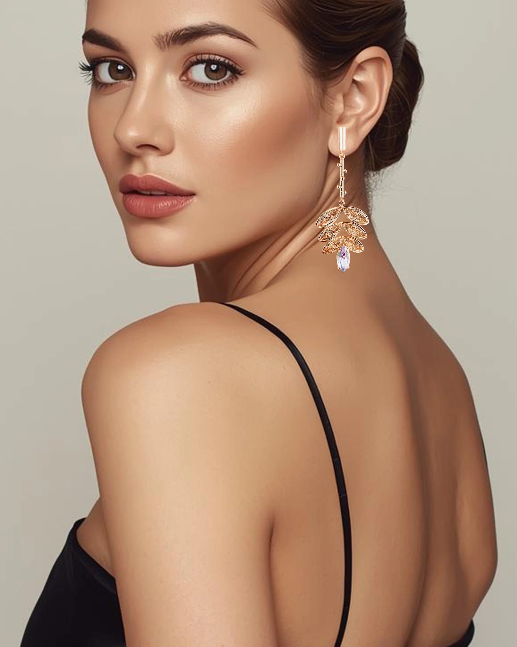 Aretes cristal y hojas, Taliana - imagen 2
