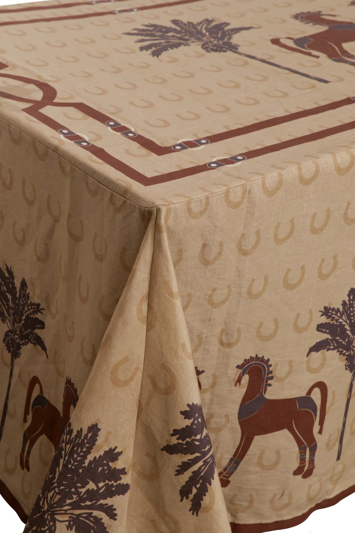 Solana Horses Linen Tablecloth  / Sand & Chocolate - imagen 1