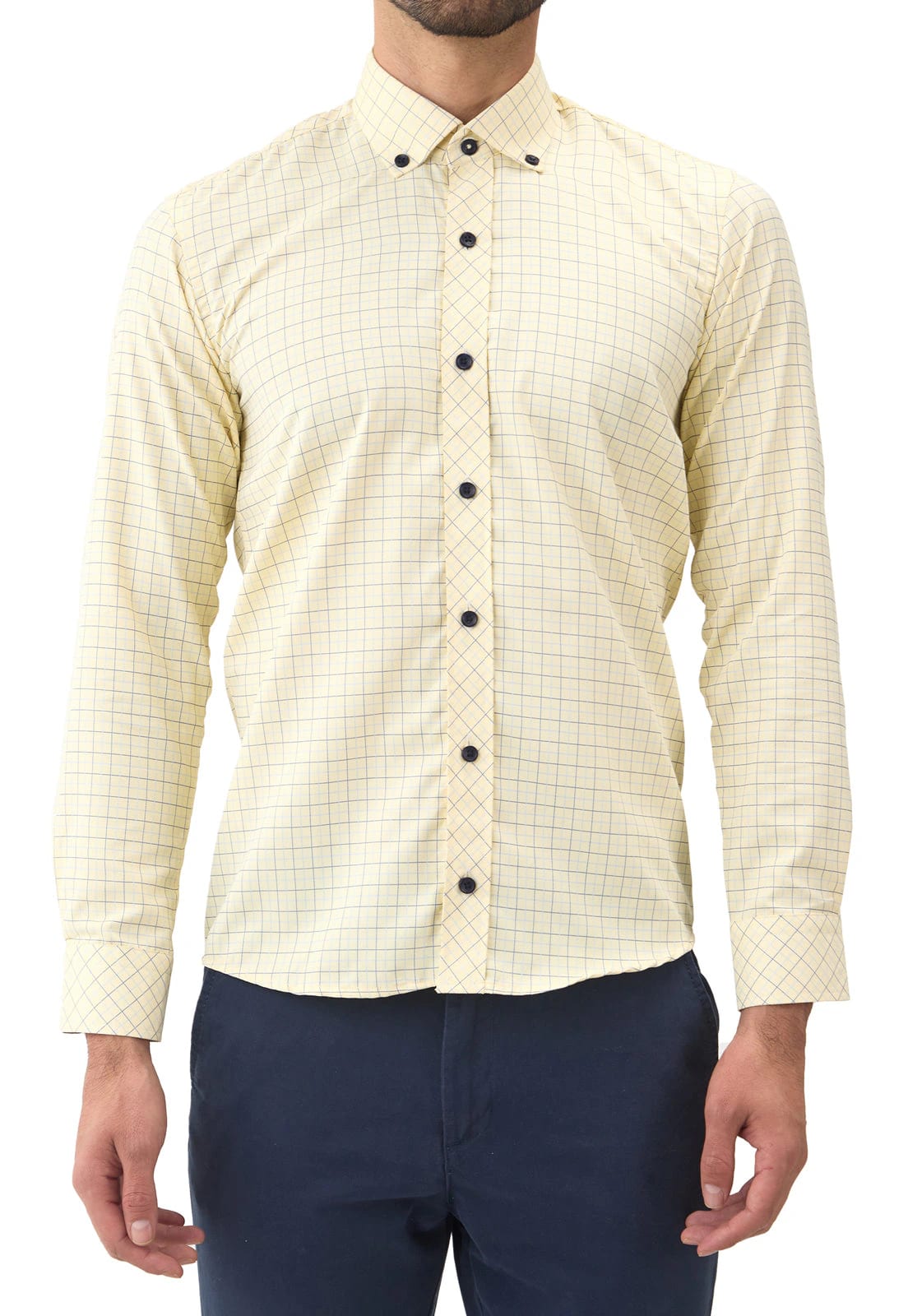 Camisa amarilla a cuadros azules con botón en contraste - imagen 5