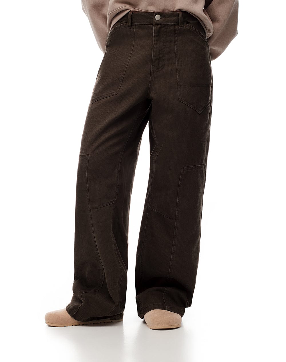 Pantalón wide leg tiro medio drill algodón chocolate mujer - imagen 7