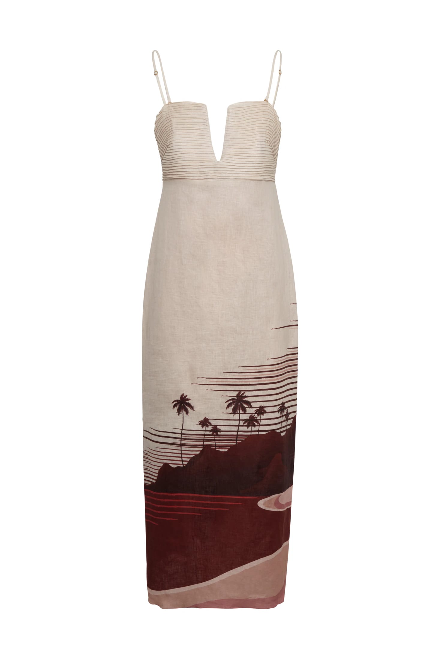 Antigüa Linen Midi Dress / Red Tropical Landscape - imagen 2