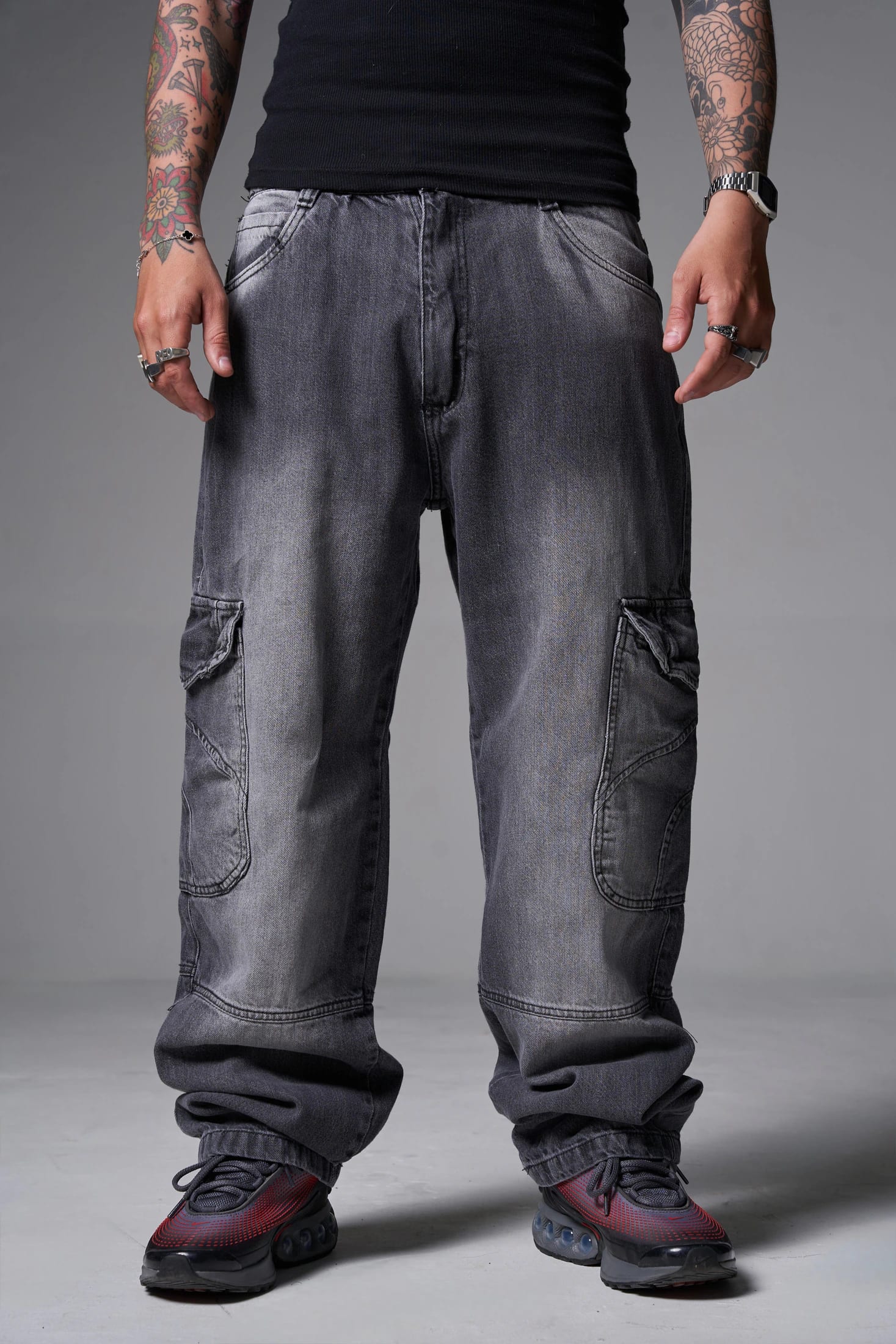 JEANS BAGGY 2 BOLSILLOS  1 CORTE GRIS CLARO - imagen 1