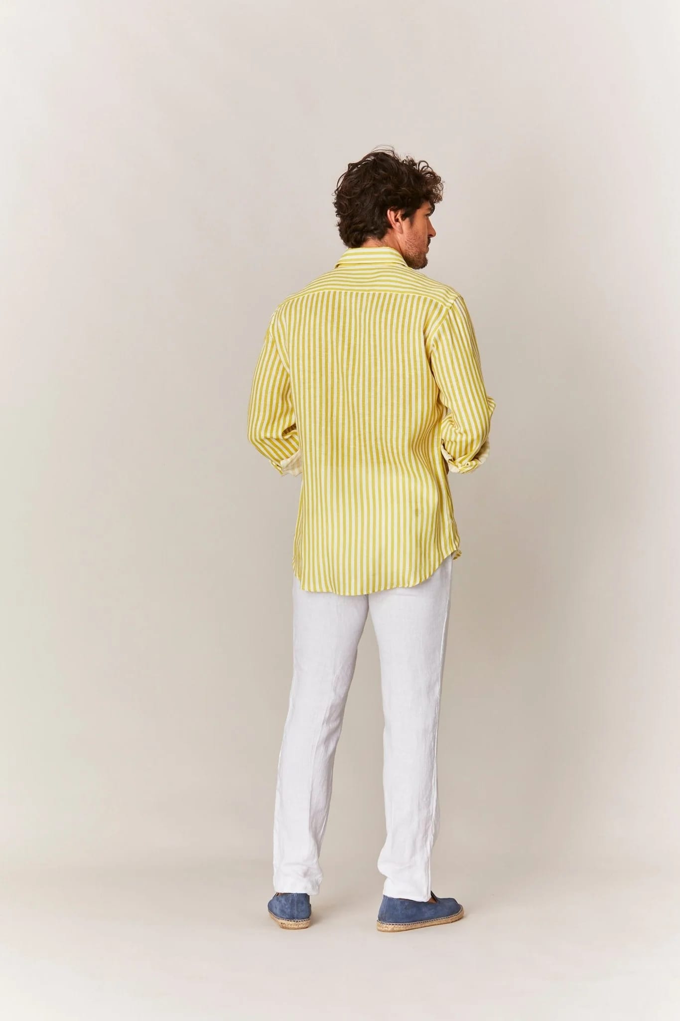 Men's linen shirt yellow striped - imagen 10