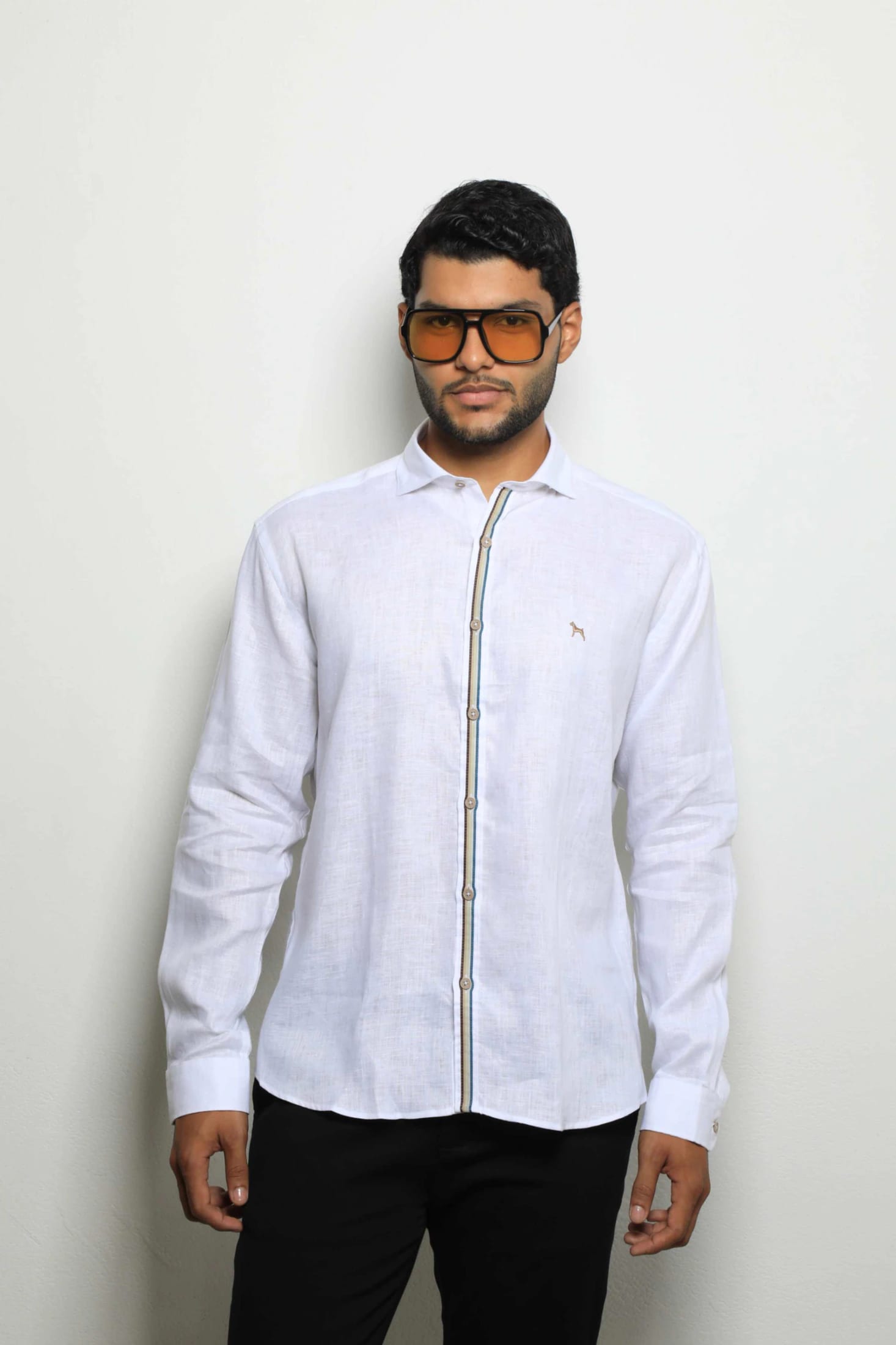 Camisa Manga Larga Lino Blanco/Cinta - imagen 4