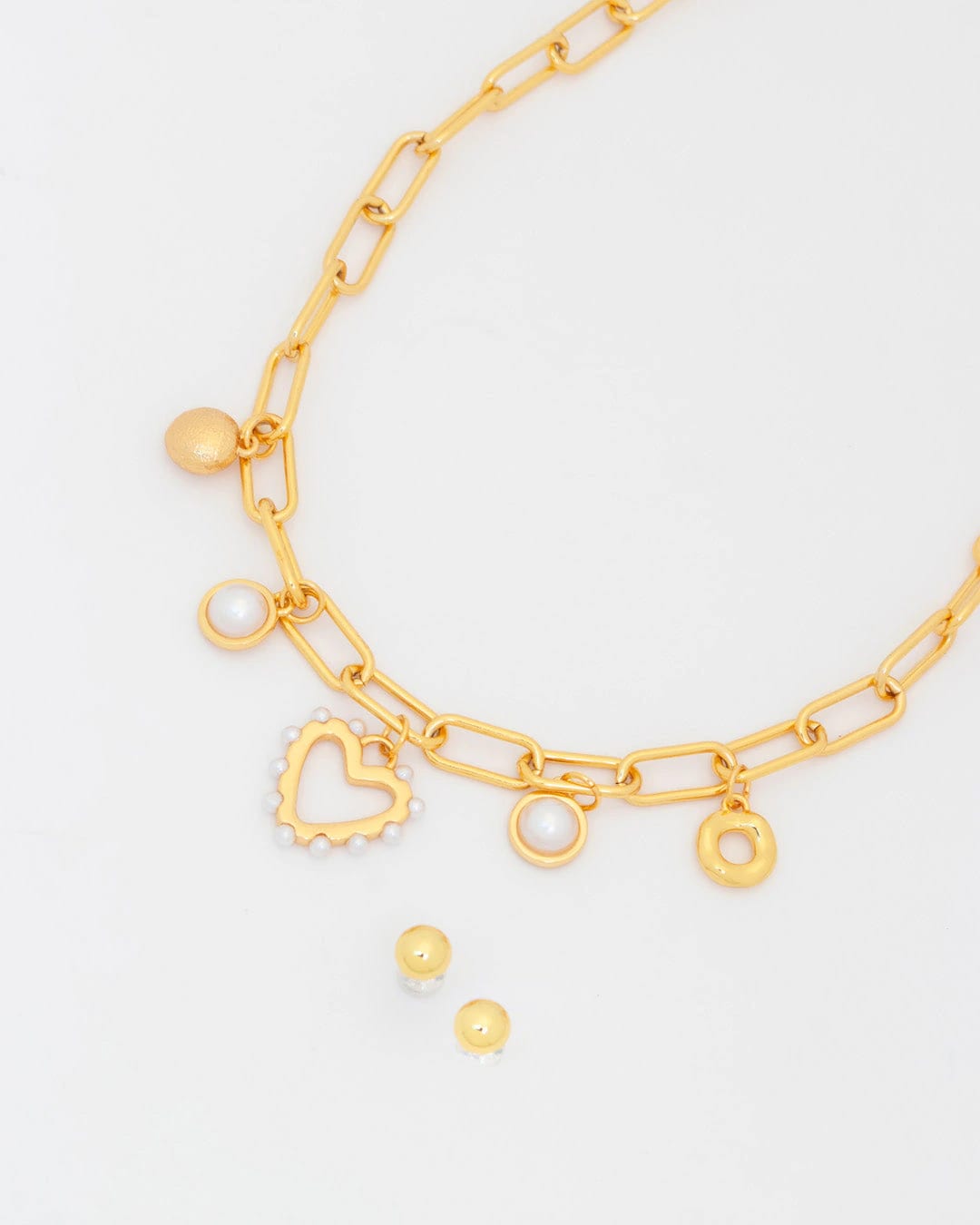 Collar Multicharms Corazón Perla + Aretes - imagen 2