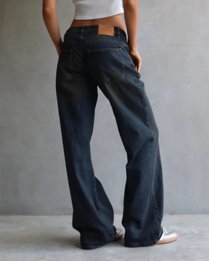 JEAN LOW WIDE FIT TIRO BAJO ANCHO AZUL DIRTY WASHED - imagen 2