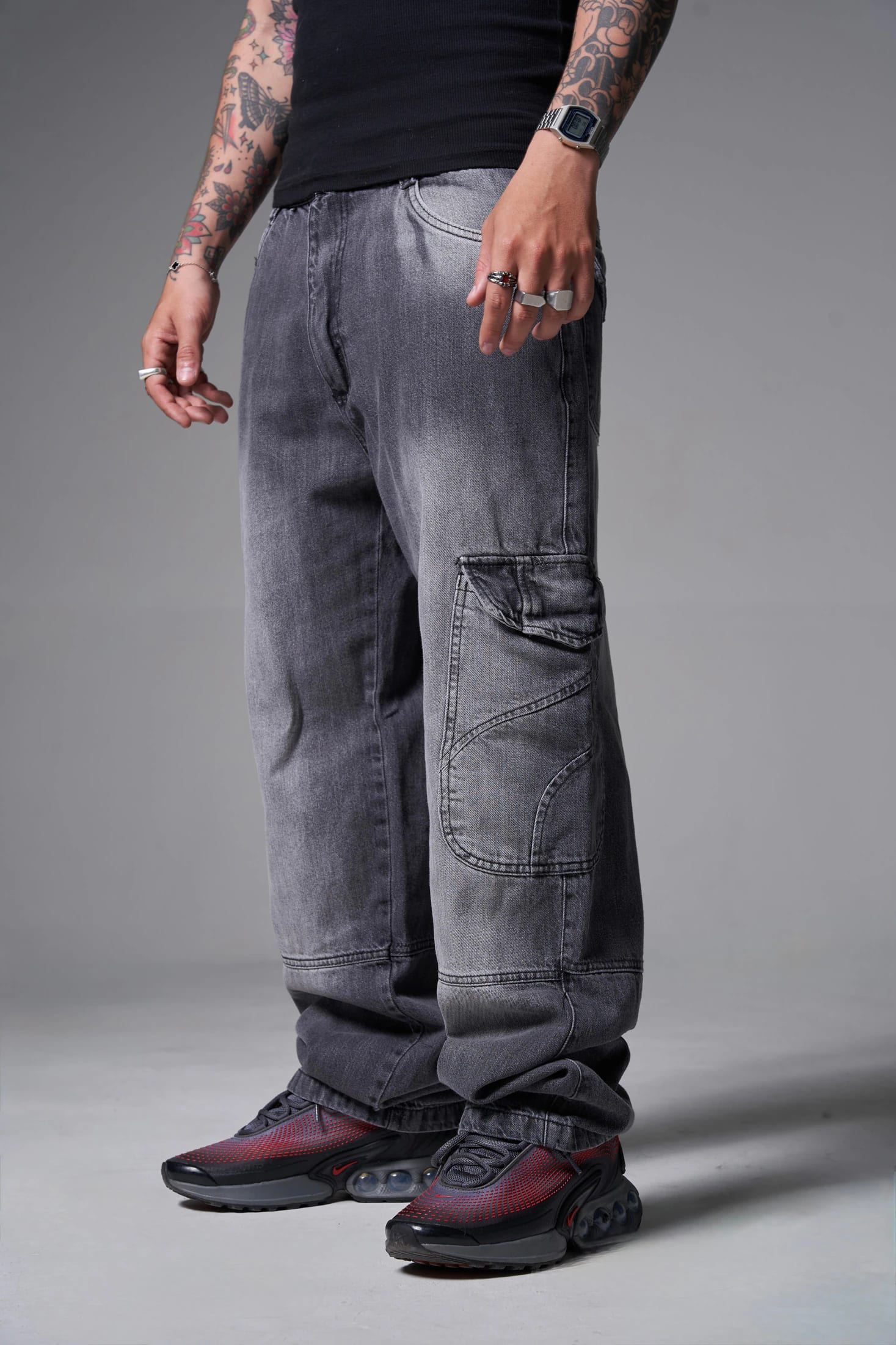 JEANS BAGGY 2 BOLSILLOS  1 CORTE GRIS CLARO - imagen 2