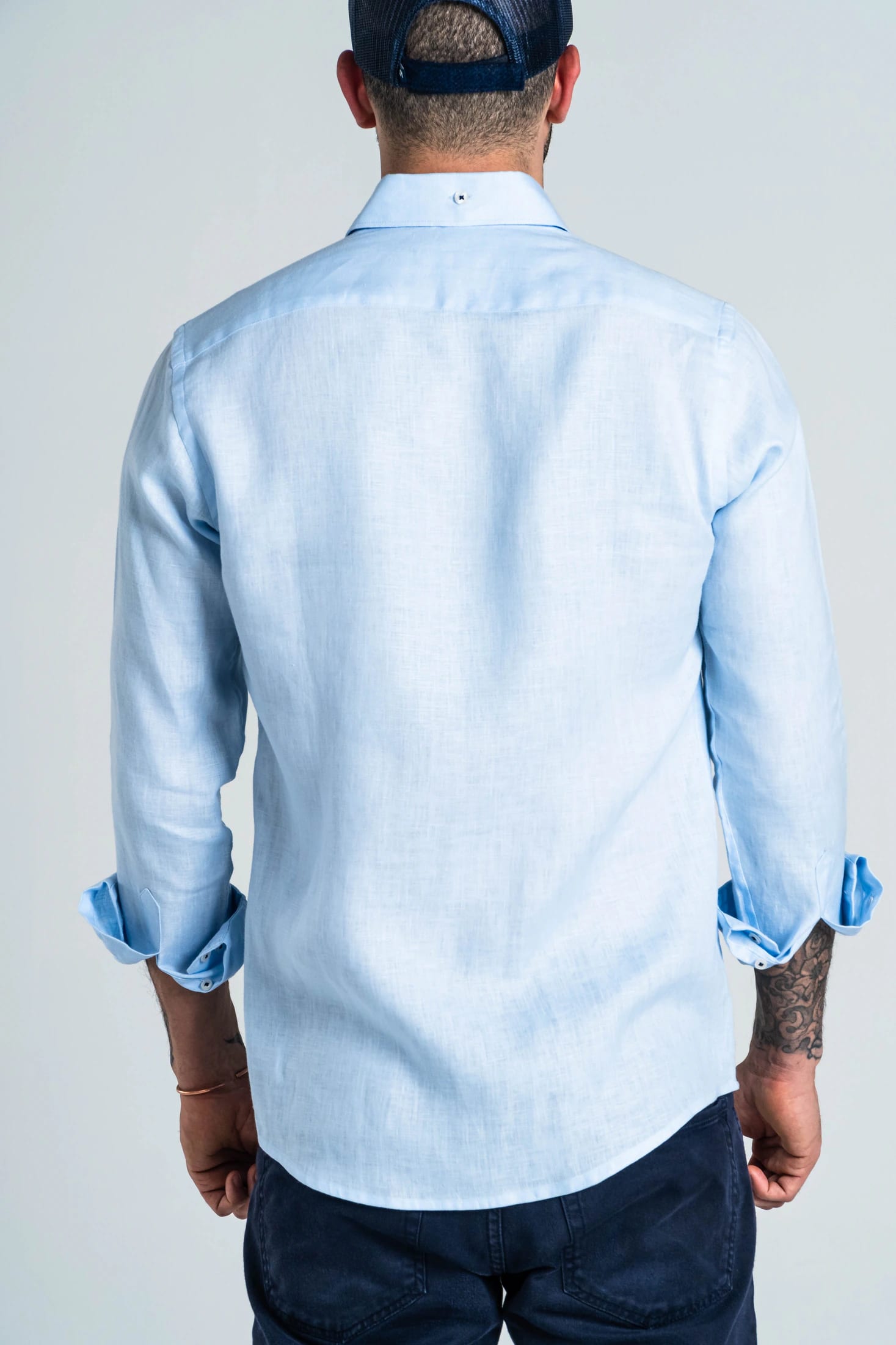 Camisa Botón Contraste Lino Azul Bebé - imagen 5