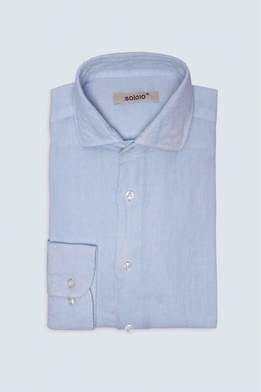 Men's linen shirt light blue powder basic - imagen 3