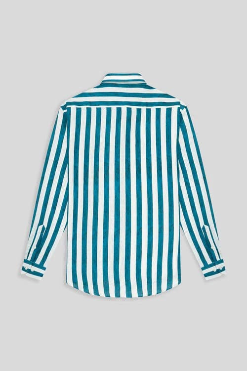 Men's linen shirt jeans faded striped - imagen 5