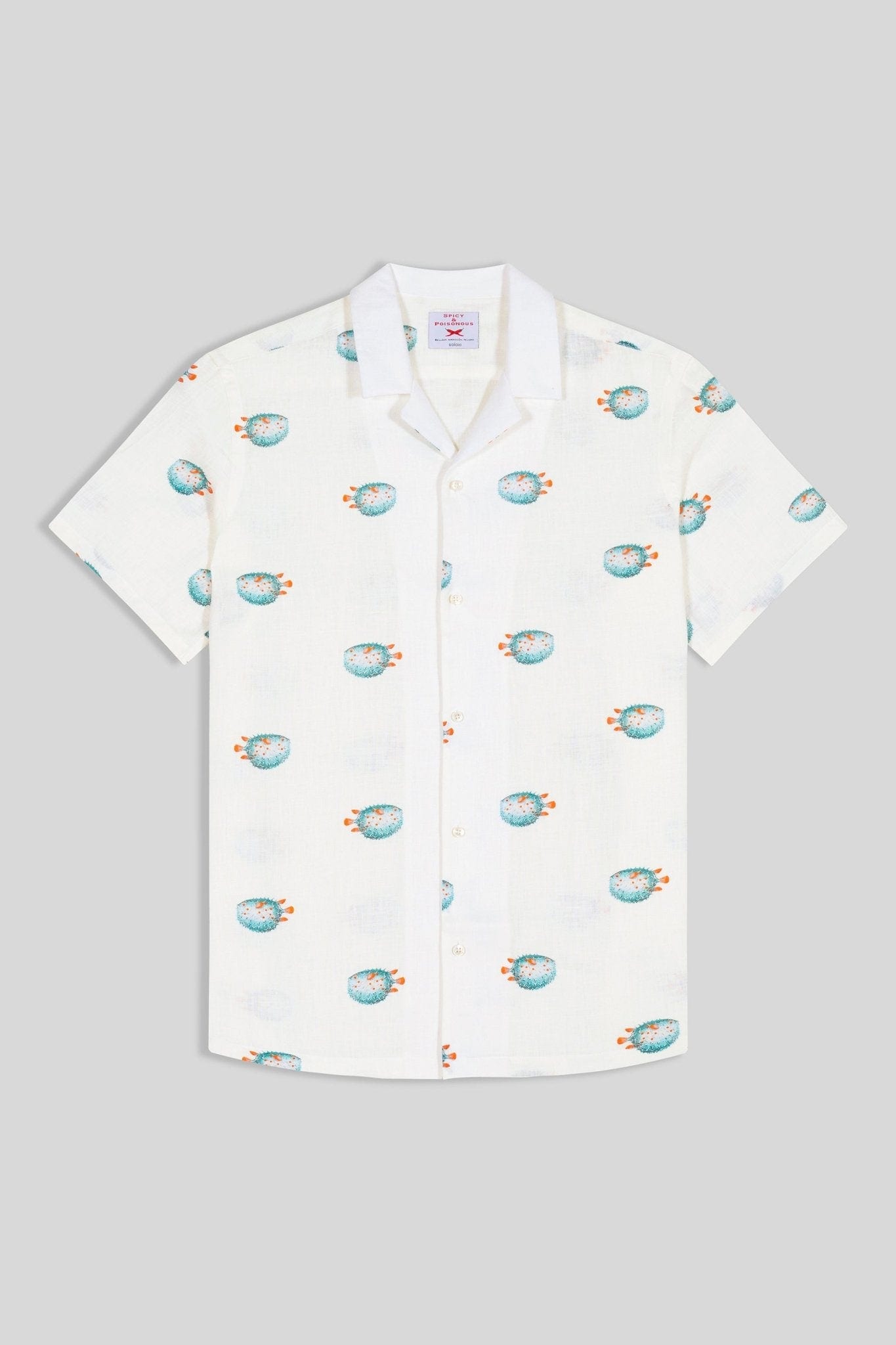 Men's linen shirt green separate pufferfish - imagen 1