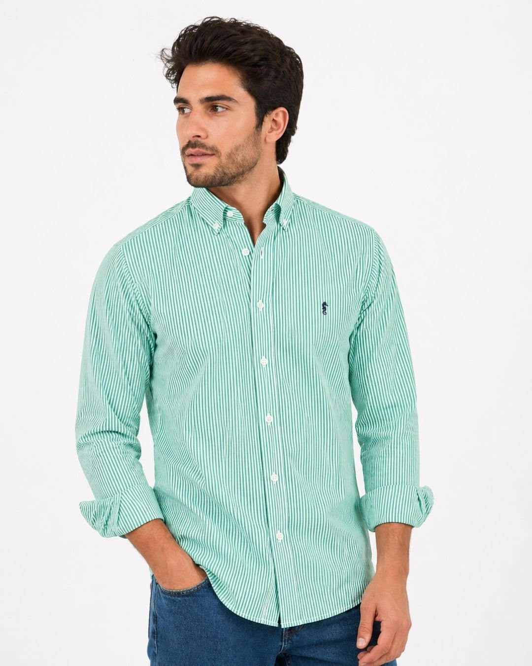 Camisa Manga Larga Rayas Verdes - imagen 1