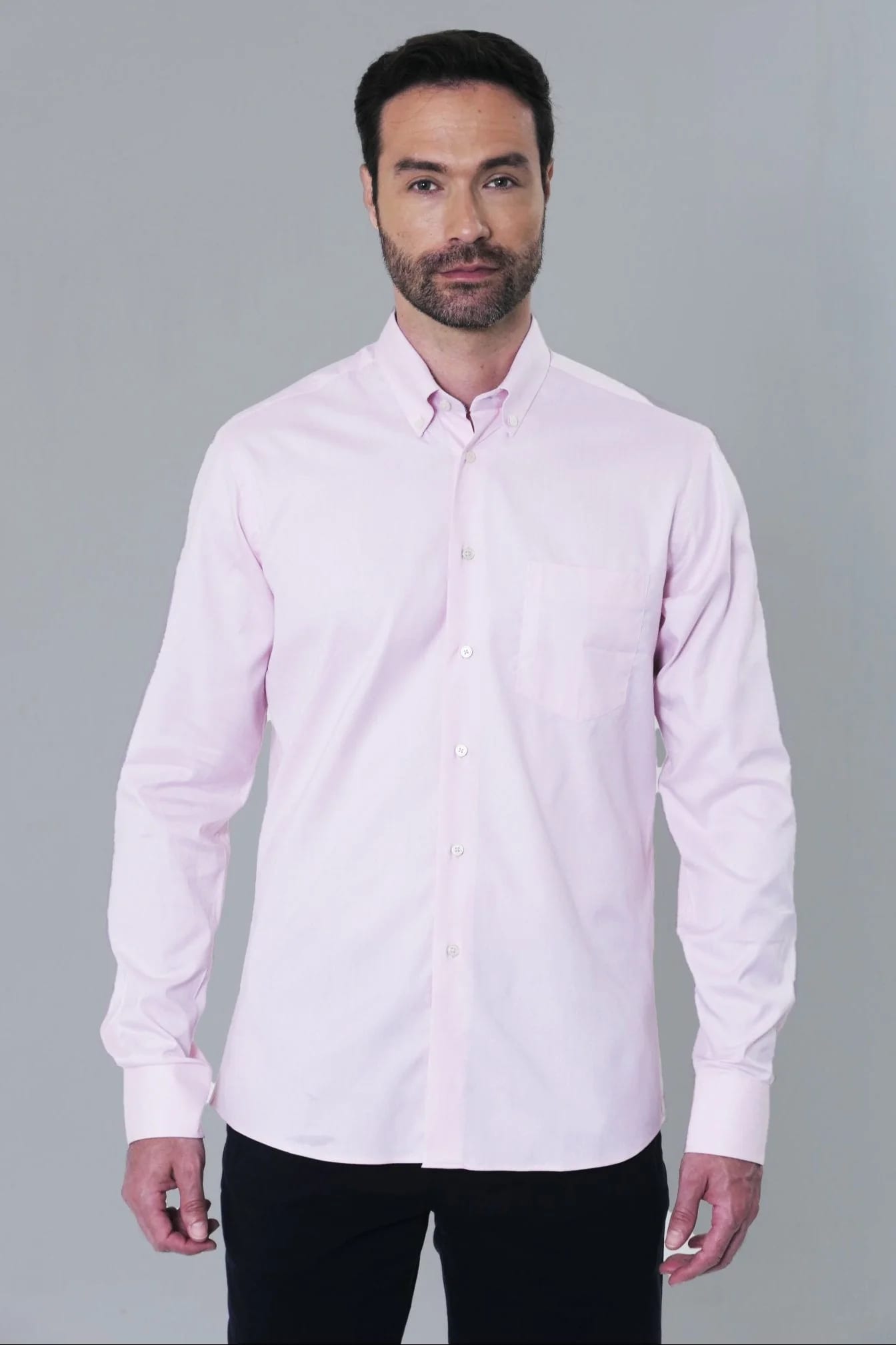 Camisa Algodón Manga Larga Napolitano Hombre Rosado Prive - imagen 1