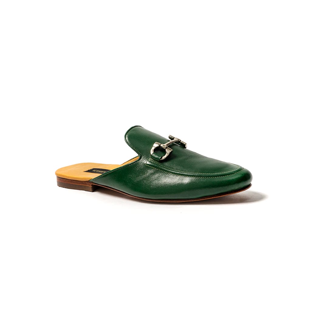 Loafer mules cuero verde olivo herraje - imagen 1