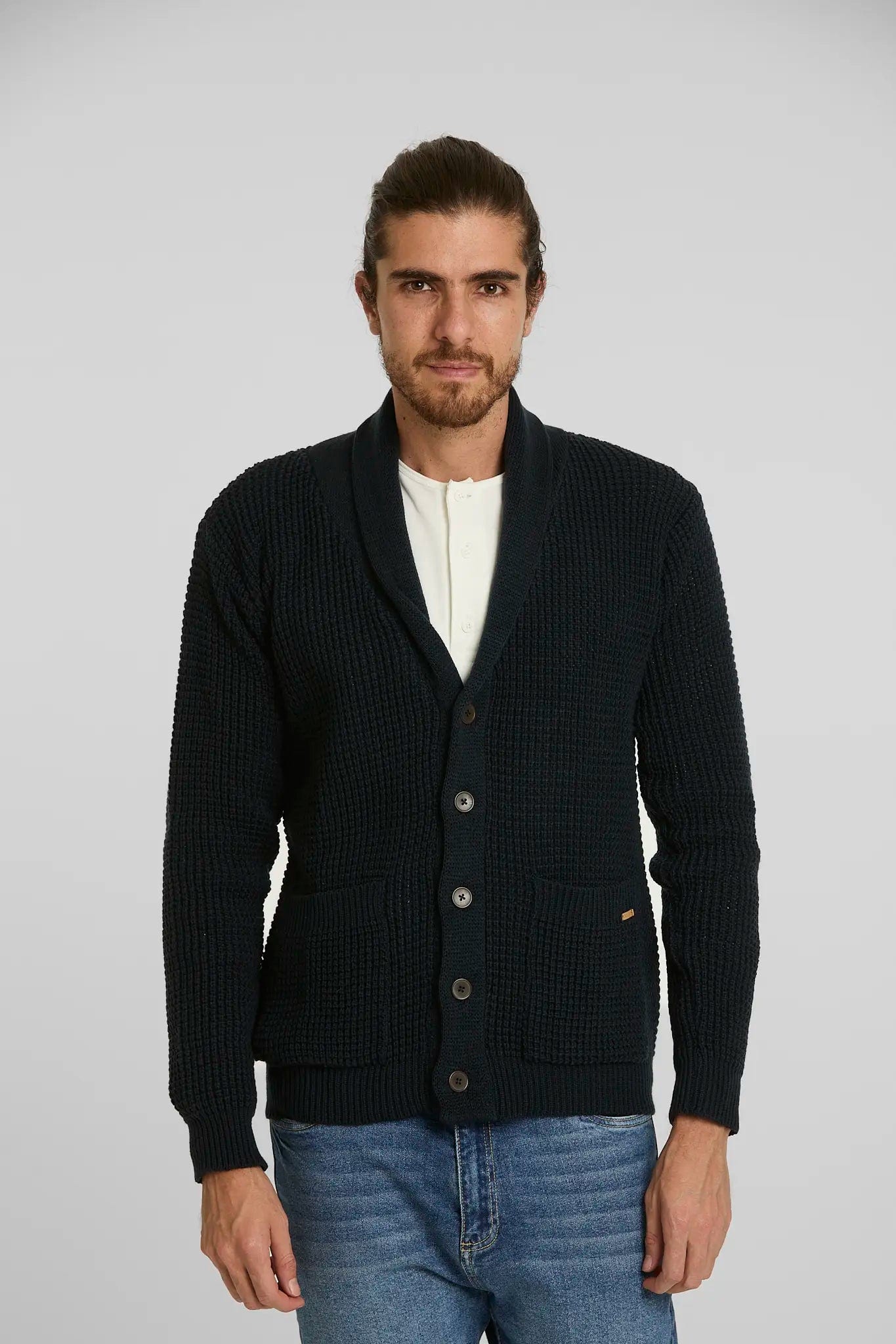 Sweater Tejido Shawlneck Azul Oscuro - imagen 4