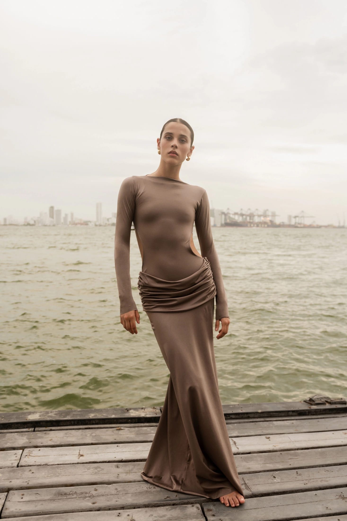 DANIELLE DRESS - SILK TIE TAUPE - imagen 1