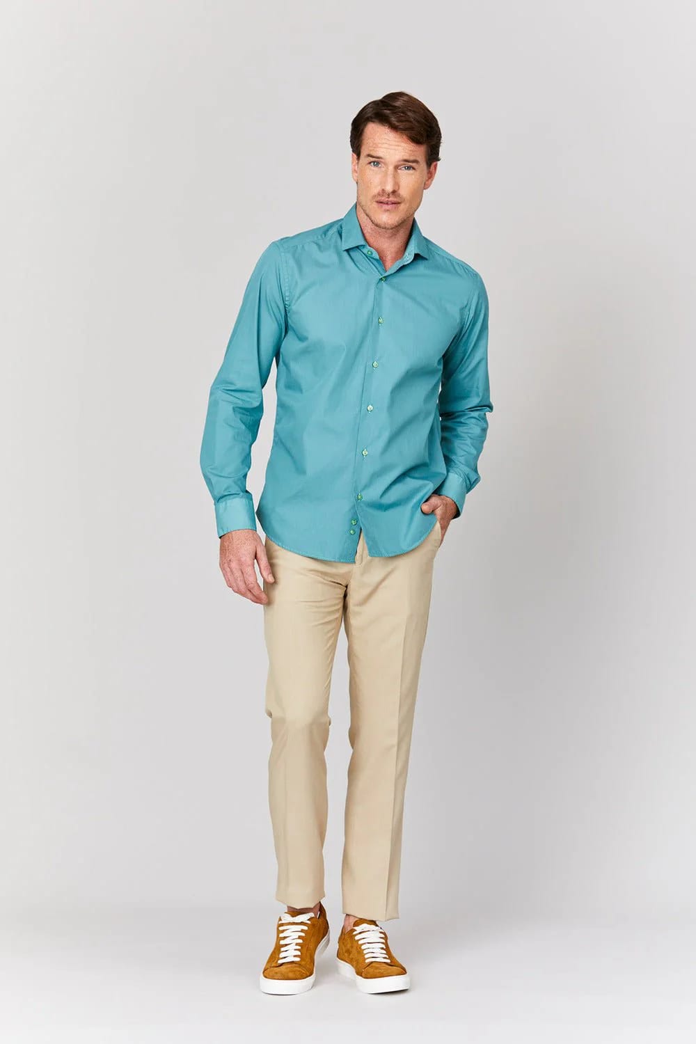 Men's basic green cotton muslin shirt - imagen 4