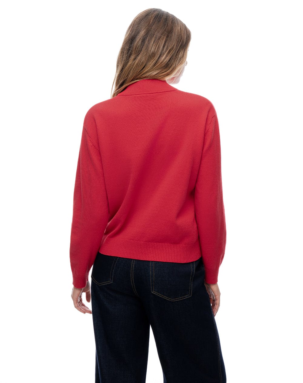 Buzo tejido regular cuello alto cierre rojo mujer - imagen 2