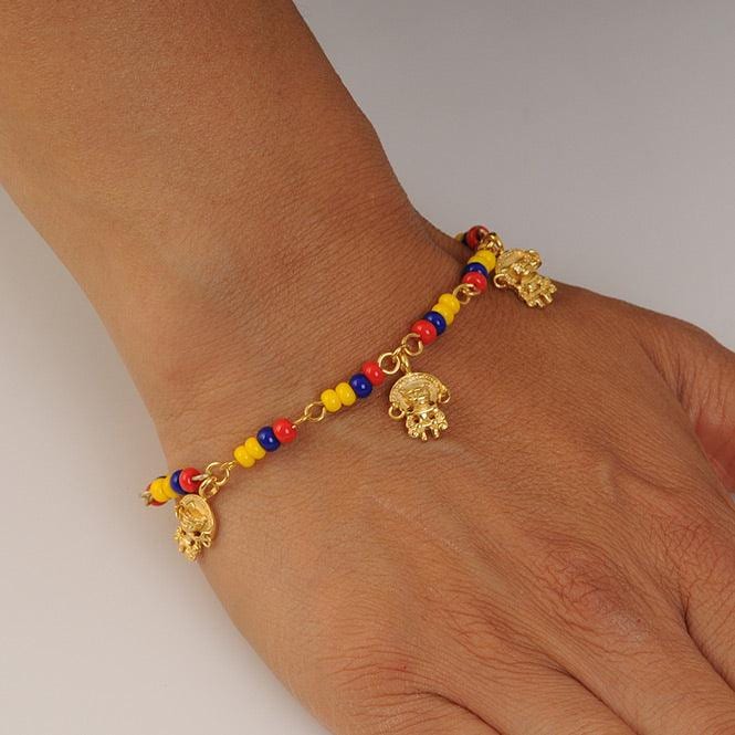 Pulsera Colombia con 3 Dijes Pequeño Zoomorfo con Aretes Tairona - imagen 2