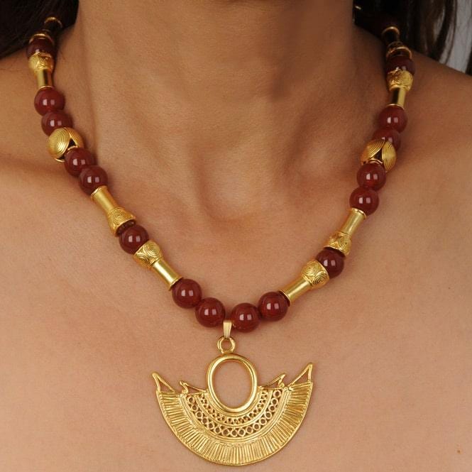 Collar Semipreciosa Cornalina 10mm y Dije Nariguera Alada de Filigrana Sinú - imagen 2