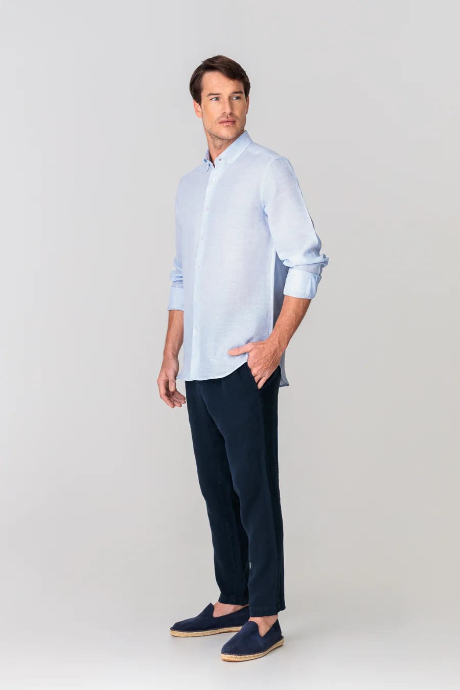 Men's linen shirt mini stripes blue - imagen 2