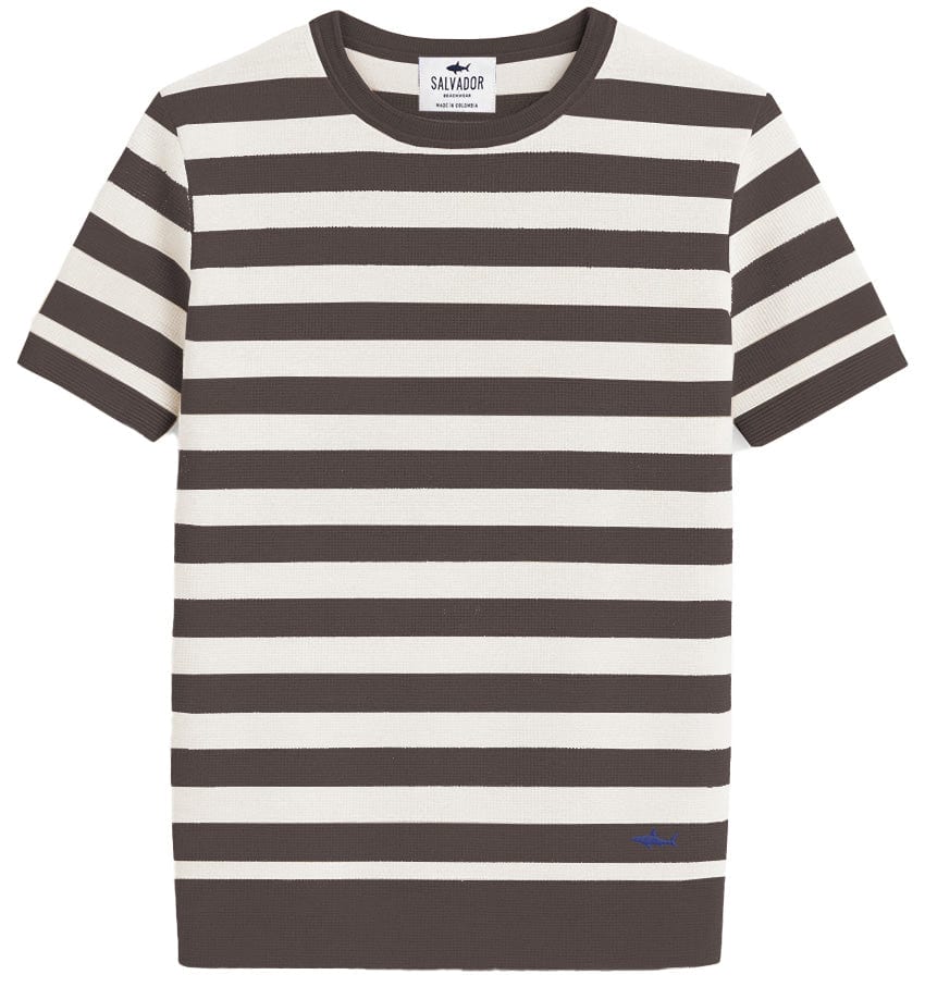 CAMISETA DE PUNTO BLANCA RAYAS CAFES - imagen 1