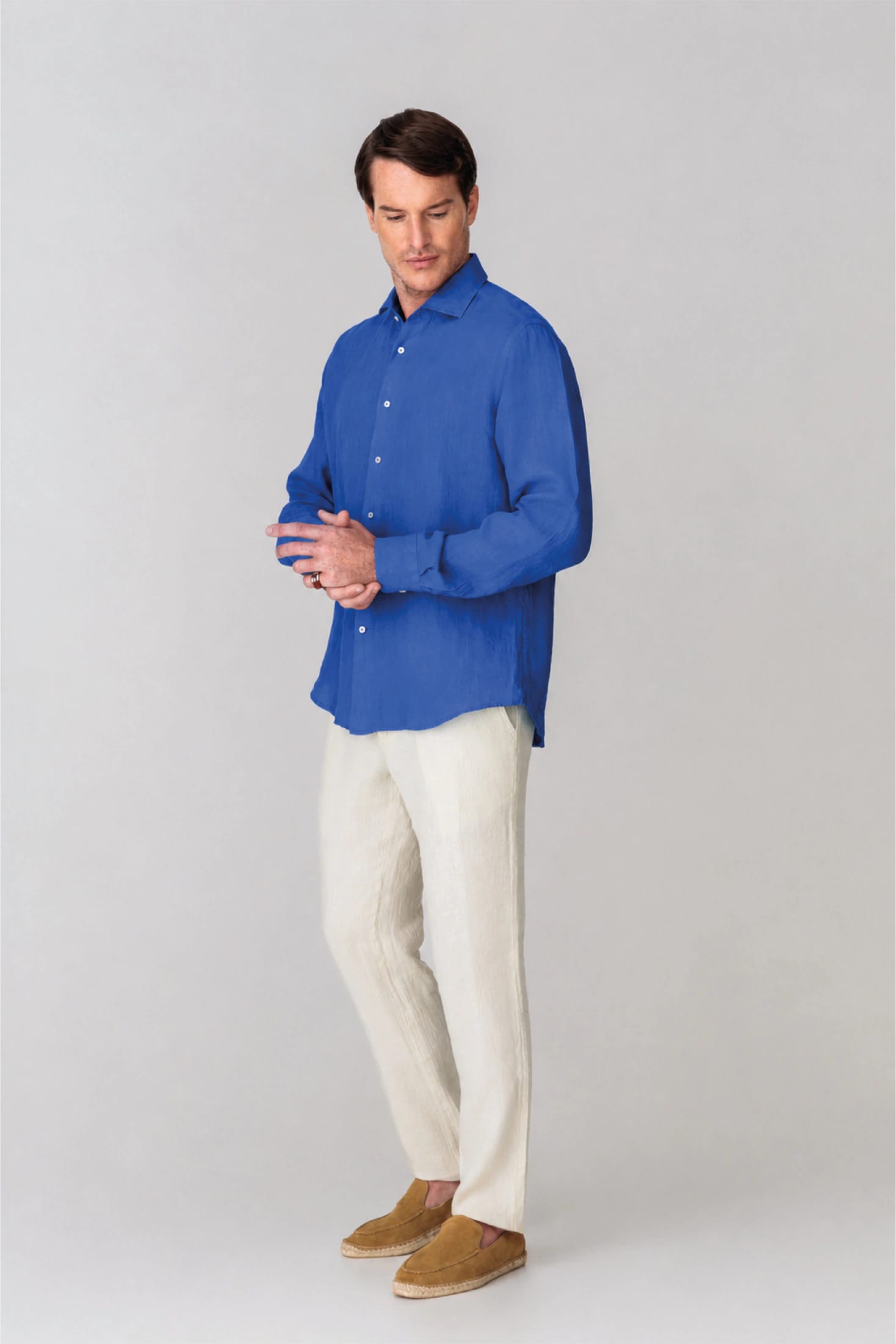 Men's linen shirt sky blue basic - imagen 4