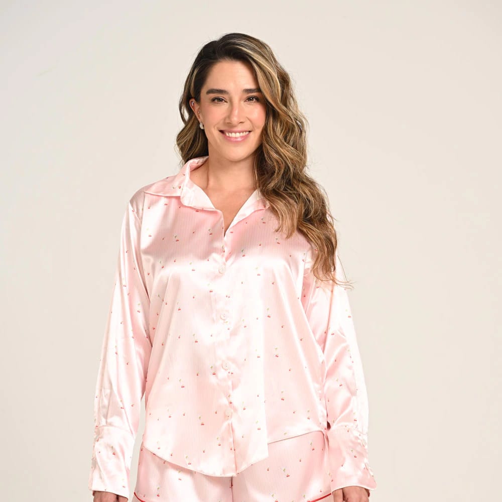 Camisa Pijama Manga Larga Satín Mujer Estampado Martinis. - imagen 1