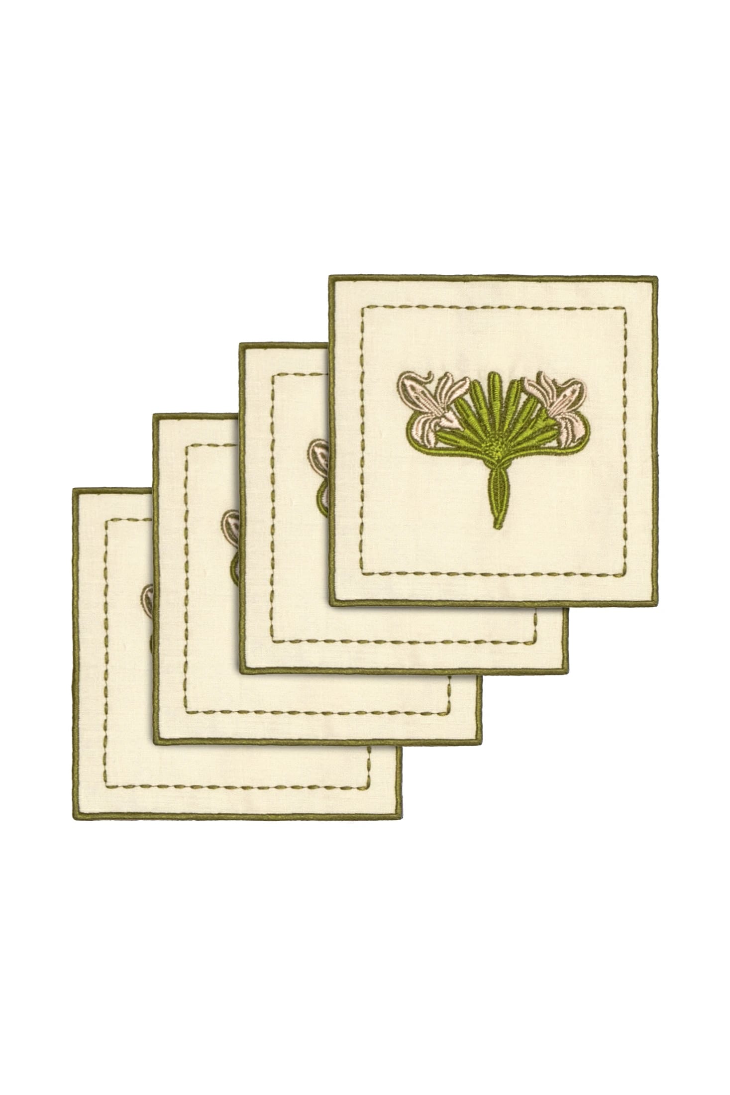 Lirios Cocktail Napkins / Ivory & Green - Set of 4 - imagen 1