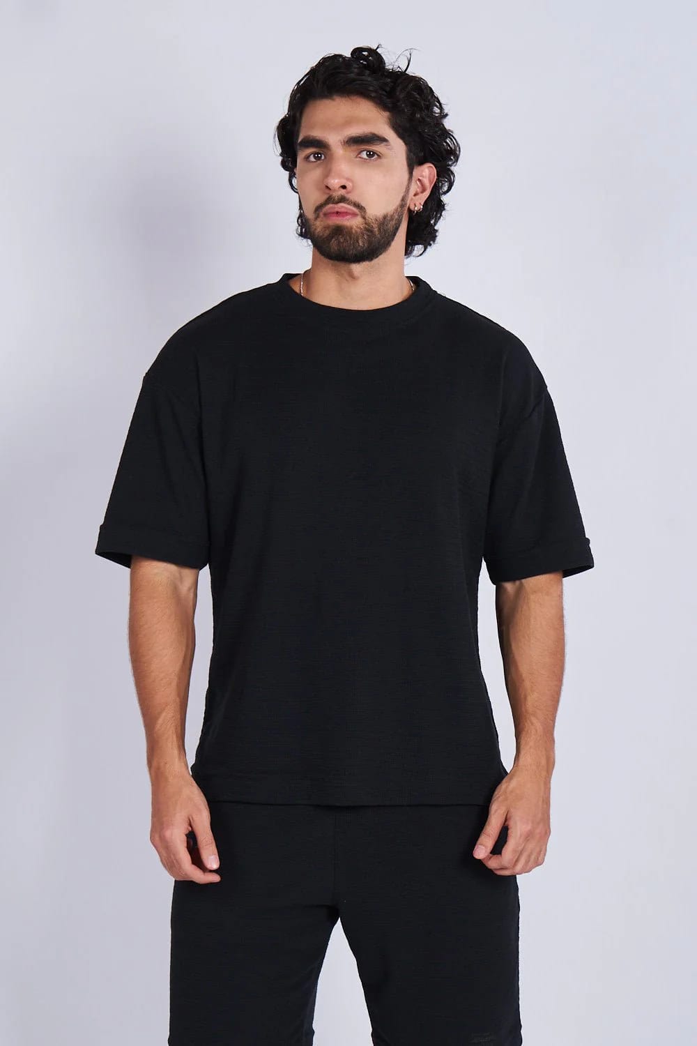 Camiseta oversize textura horizontal Negra - imagen 1