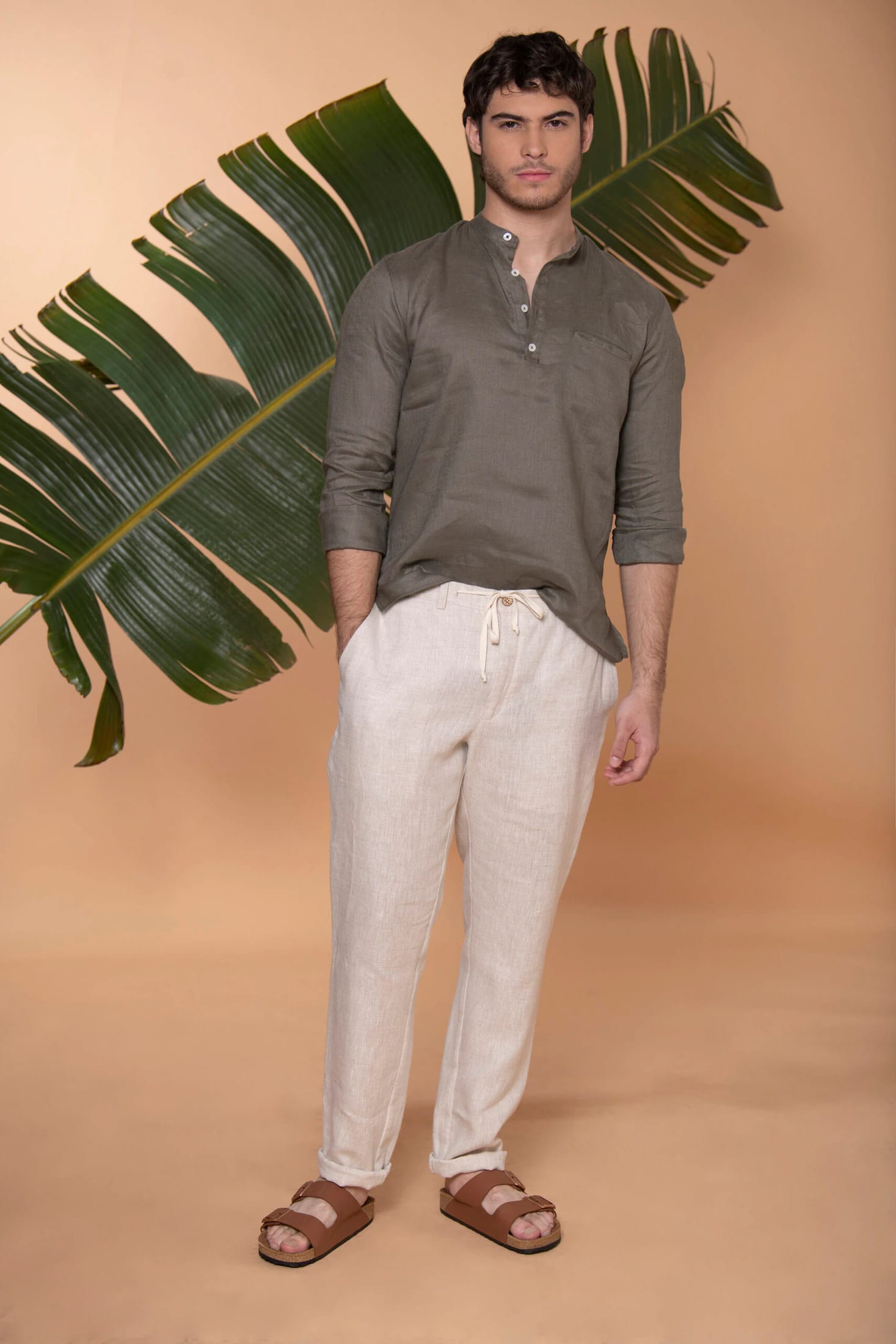 Camisa Mykonos Lino Verde Militar - imagen 4