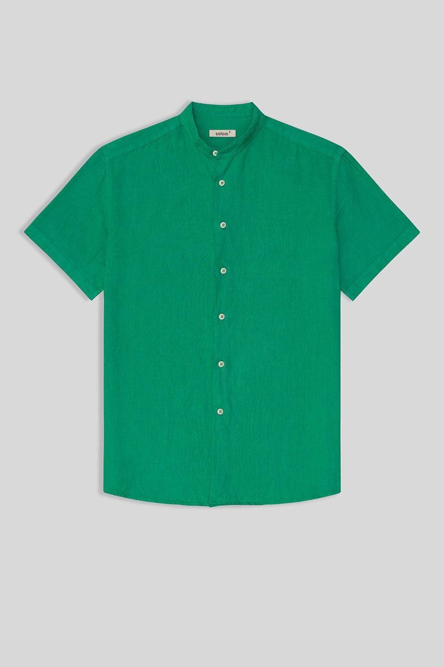 men’s linen shirt mao green basic - imagen 1