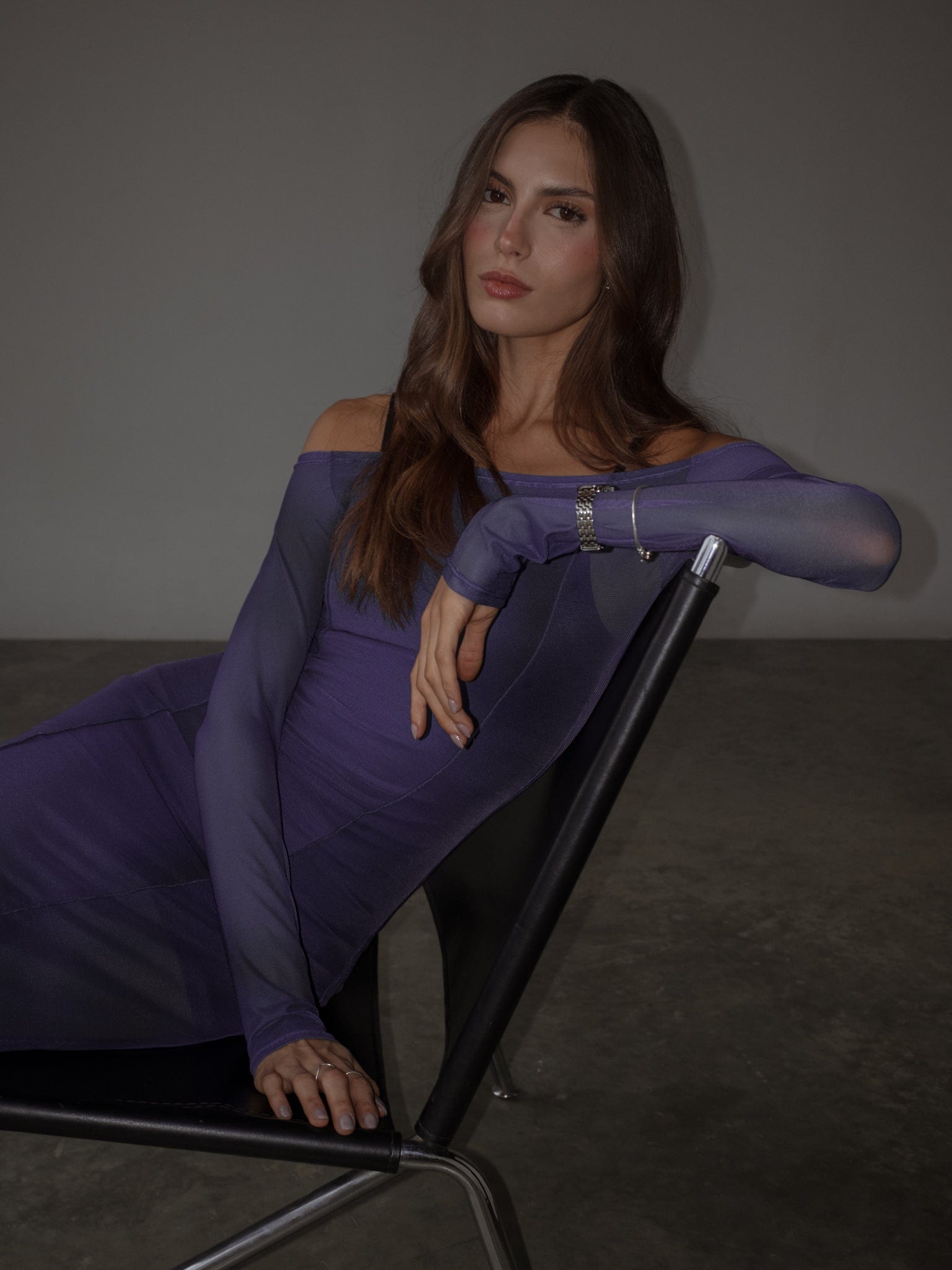 OFF SHOULDER MESH DRESS - MYSTIC PURPLE - imagen 3