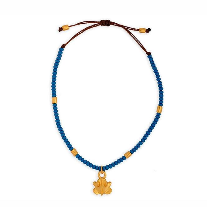 Pulsera Cristal Checo Mini Azul y Dije Mini Rana Tairona - imagen 1