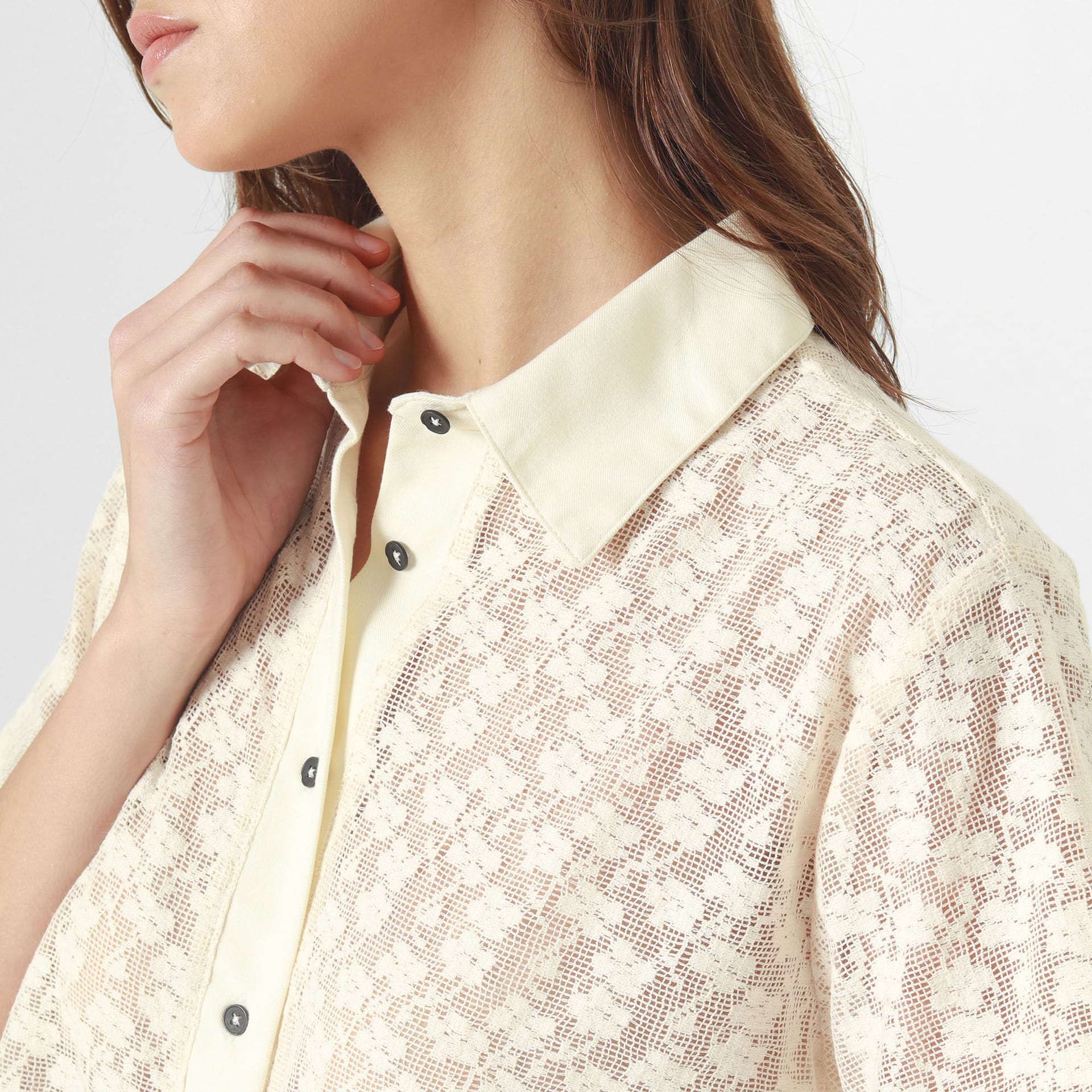 Blusa Crop Cuello Camisero Manga Corta - imagen 4